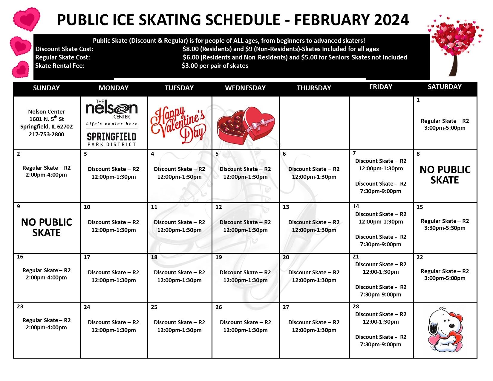 February 2025 Public Ice Skate Schedule